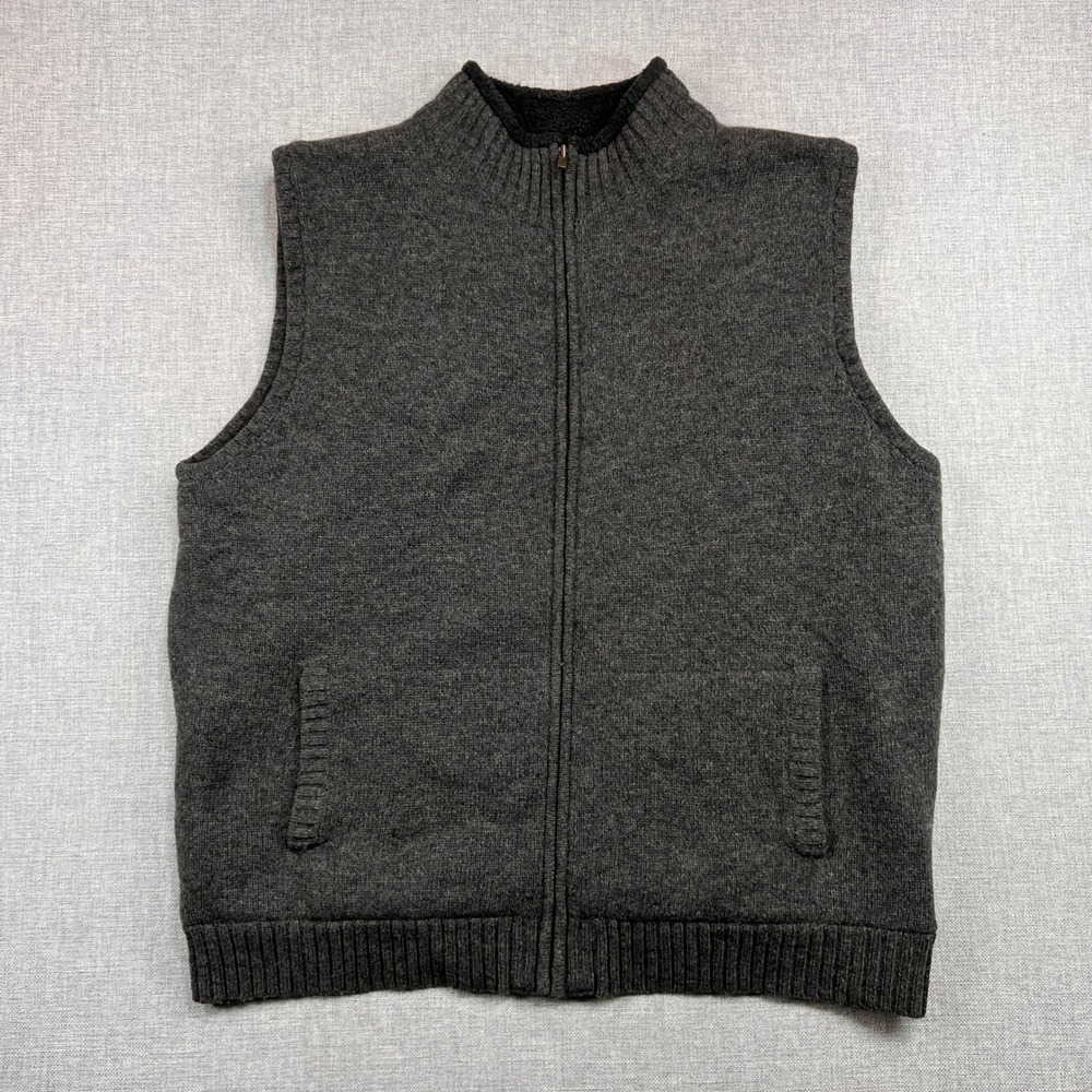LL Bean Lambswool Zip Sweater Vest Men XL Gray Sherpa Lined Heritage Cabincore - Picture 1 of 8